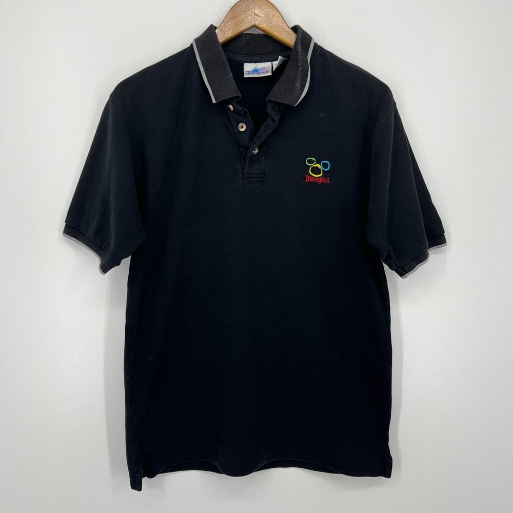 Disneyland Resort Polo Shirt Men's S Black Y2K Embroidered Logo Solid Cotton